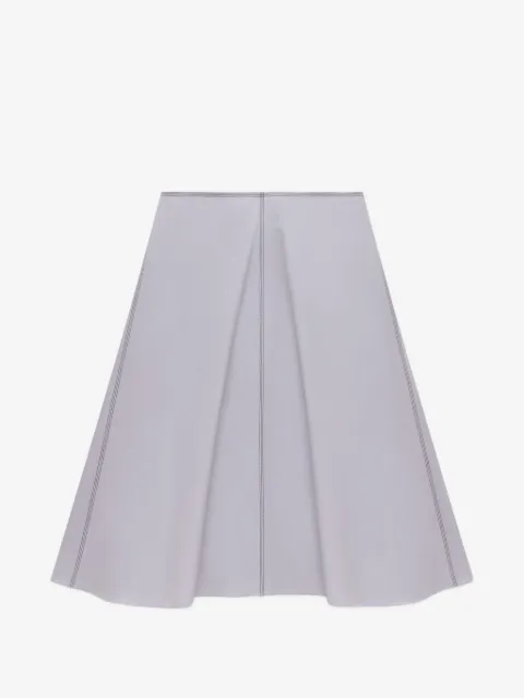 Marni grey poplin midi skirt with contrast stitching