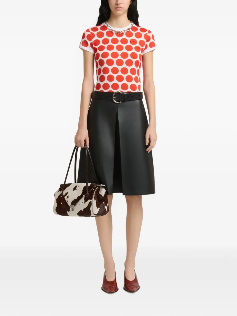 Marni Kalfsleren schoudertas met koeienprint Wit