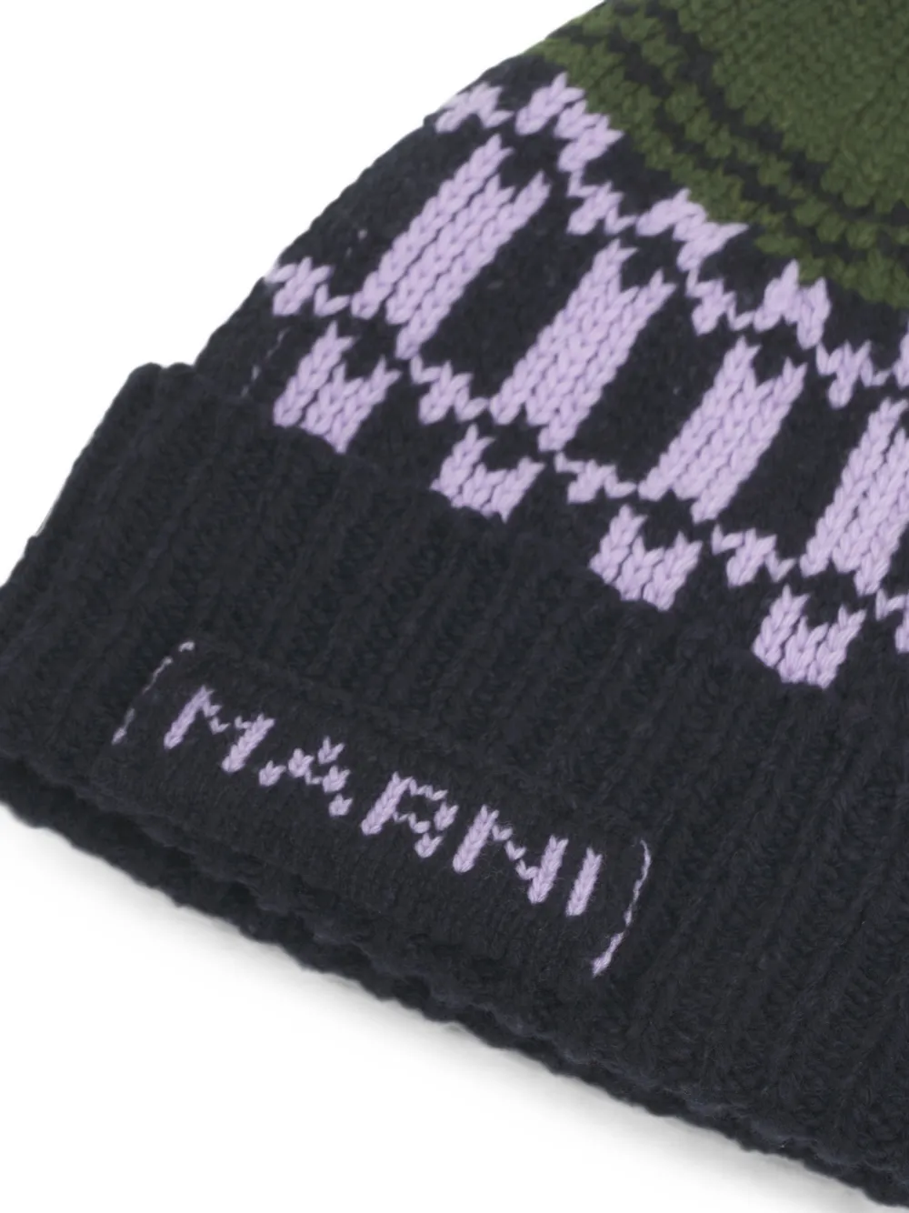 Marni Groene wollen muts met geometrisch motief