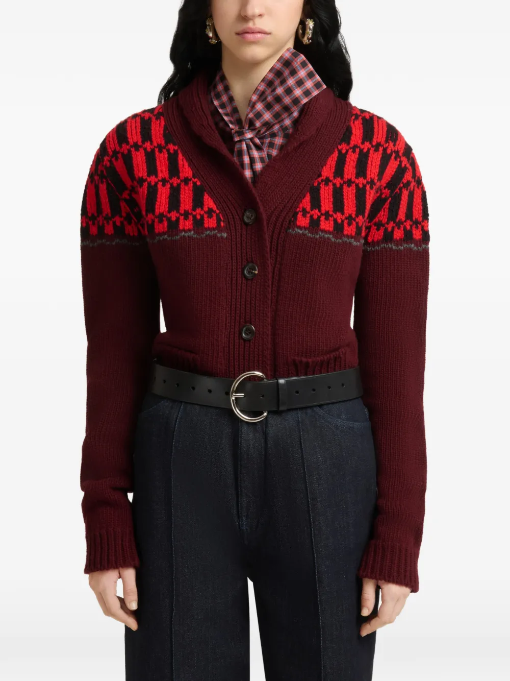 Marni Gebreid vest met jacquard Rood