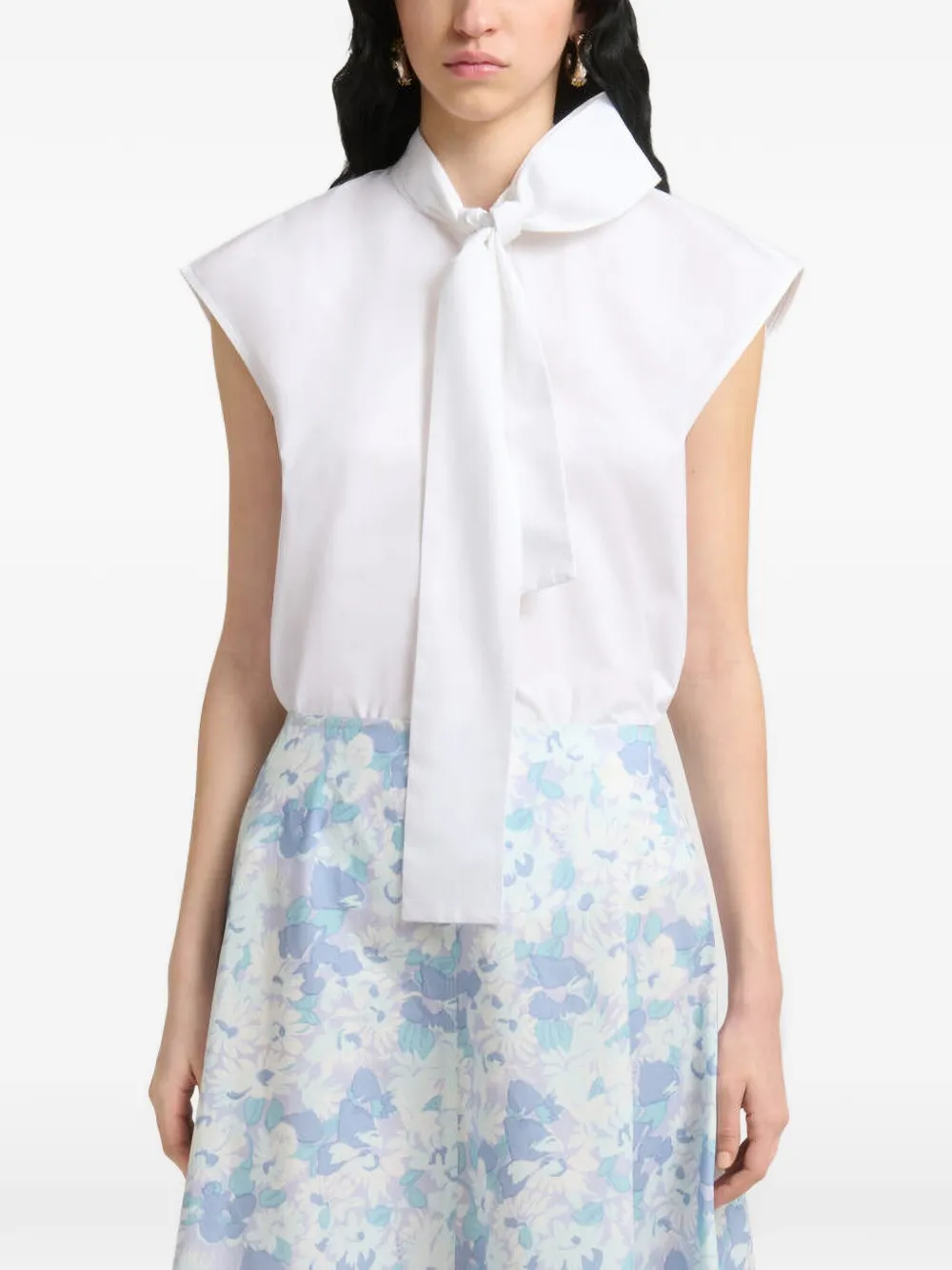 Marni poplin sleeveless blouse with neck tie