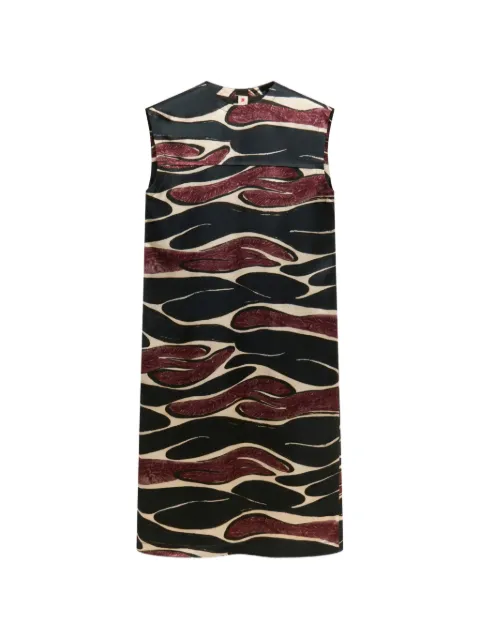 Marni black viscose dress with crimson flow print