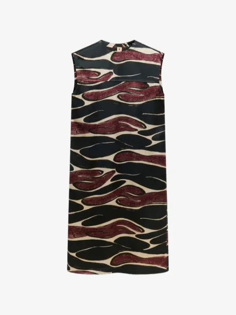 Marni black viscose dress with crimson flow print