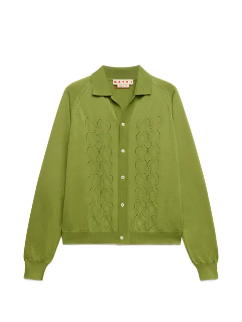 Marni green techno knit cardigan with polo collar