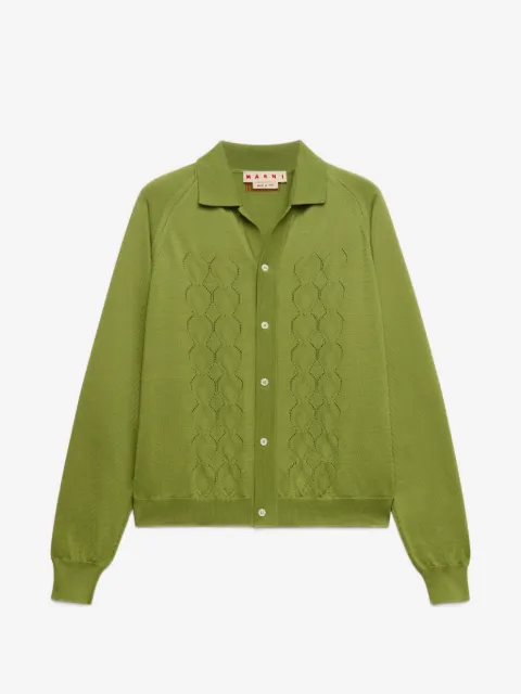 Marni cárdigan de punto techno verde con cuello polo
