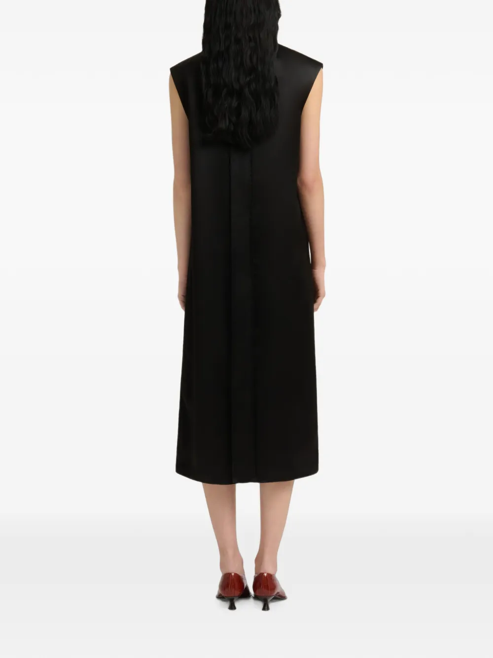 Marni Zwarte satijnen jurk met Crimson Flow-patches