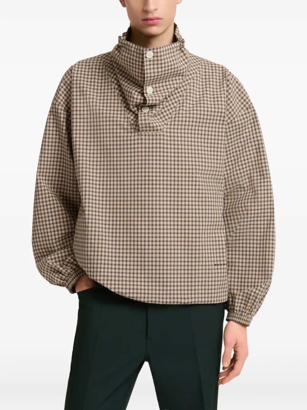 Marni Geruit overhemd met trechterhals Beige