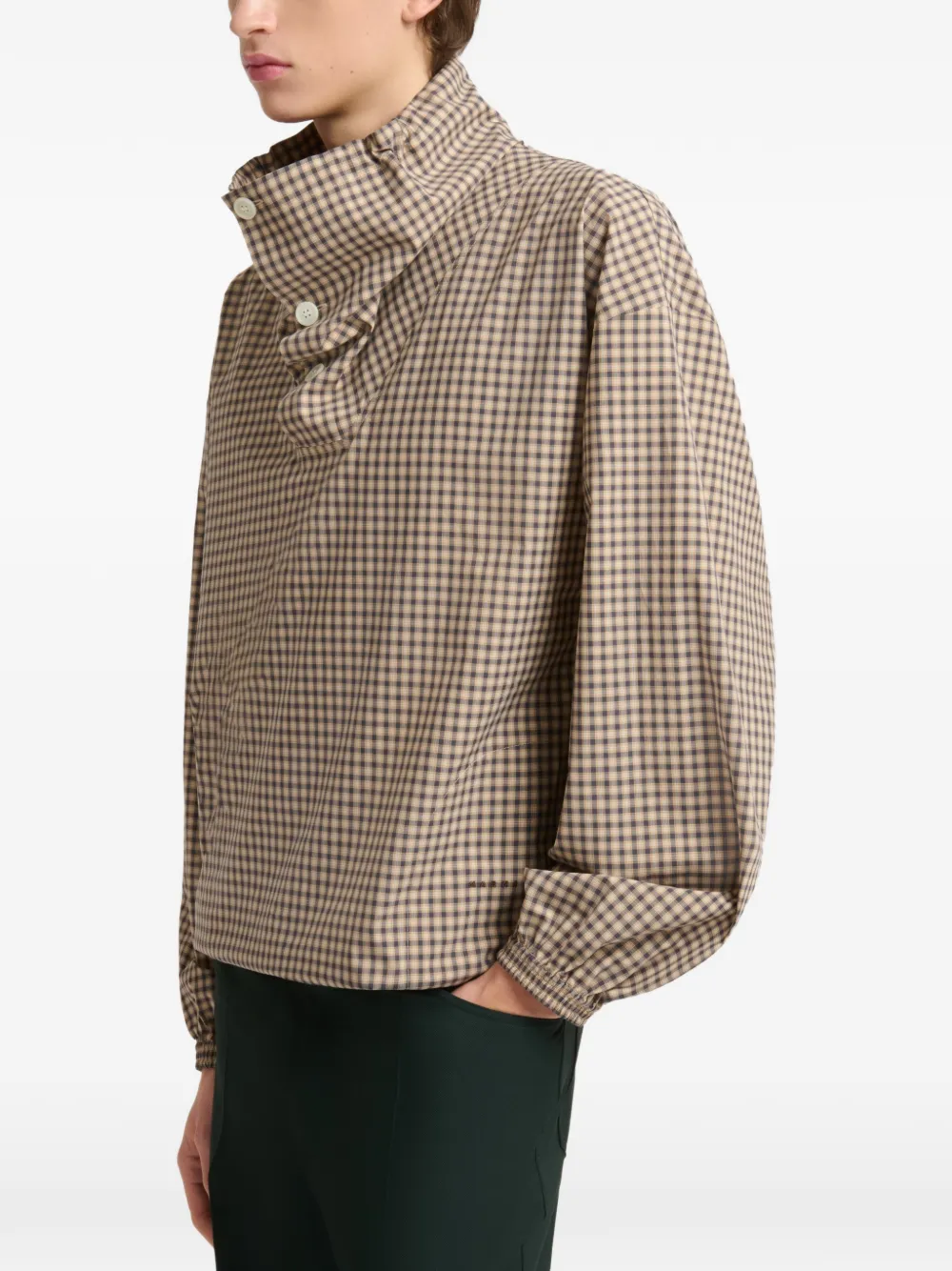 Marni Geruit overhemd met trechterhals Beige