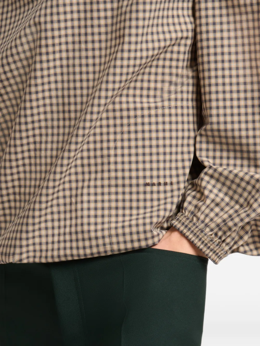 Marni Geruit overhemd met trechterhals Beige
