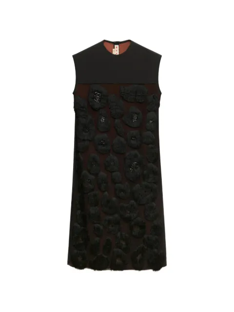 Marni black georgette dress with shaggy camouflage motif