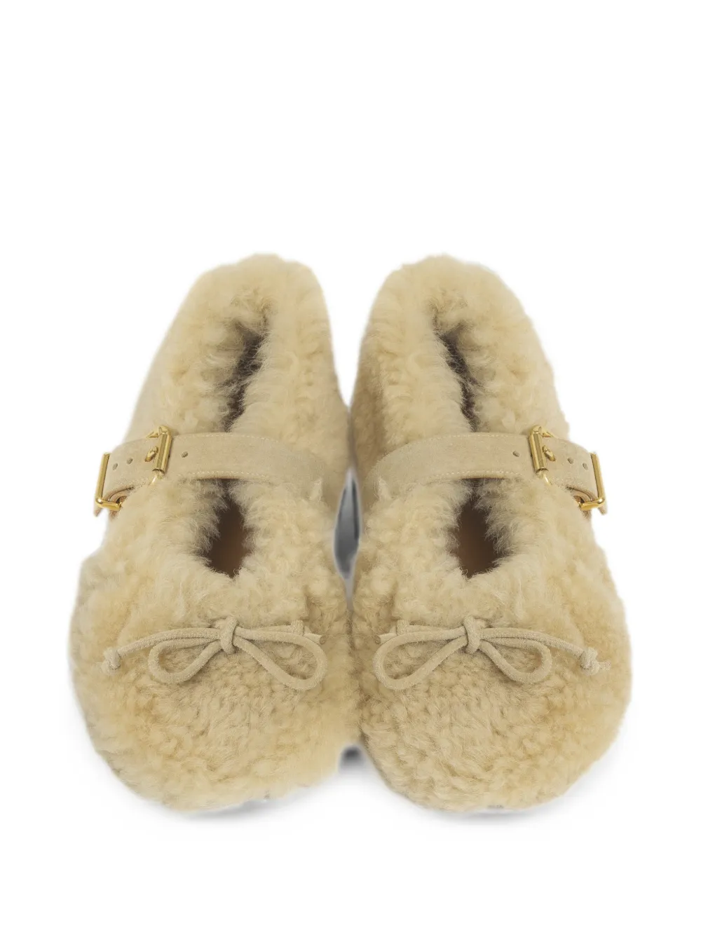Marni Cream lammy ballerina's met gesp Beige