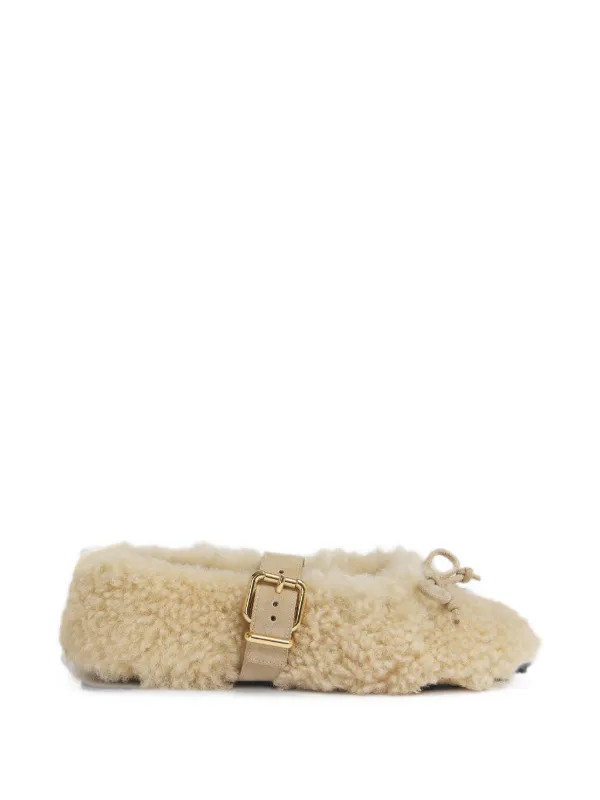 Marni Cream Shearling Ballerinas with Buckle in Neutrals