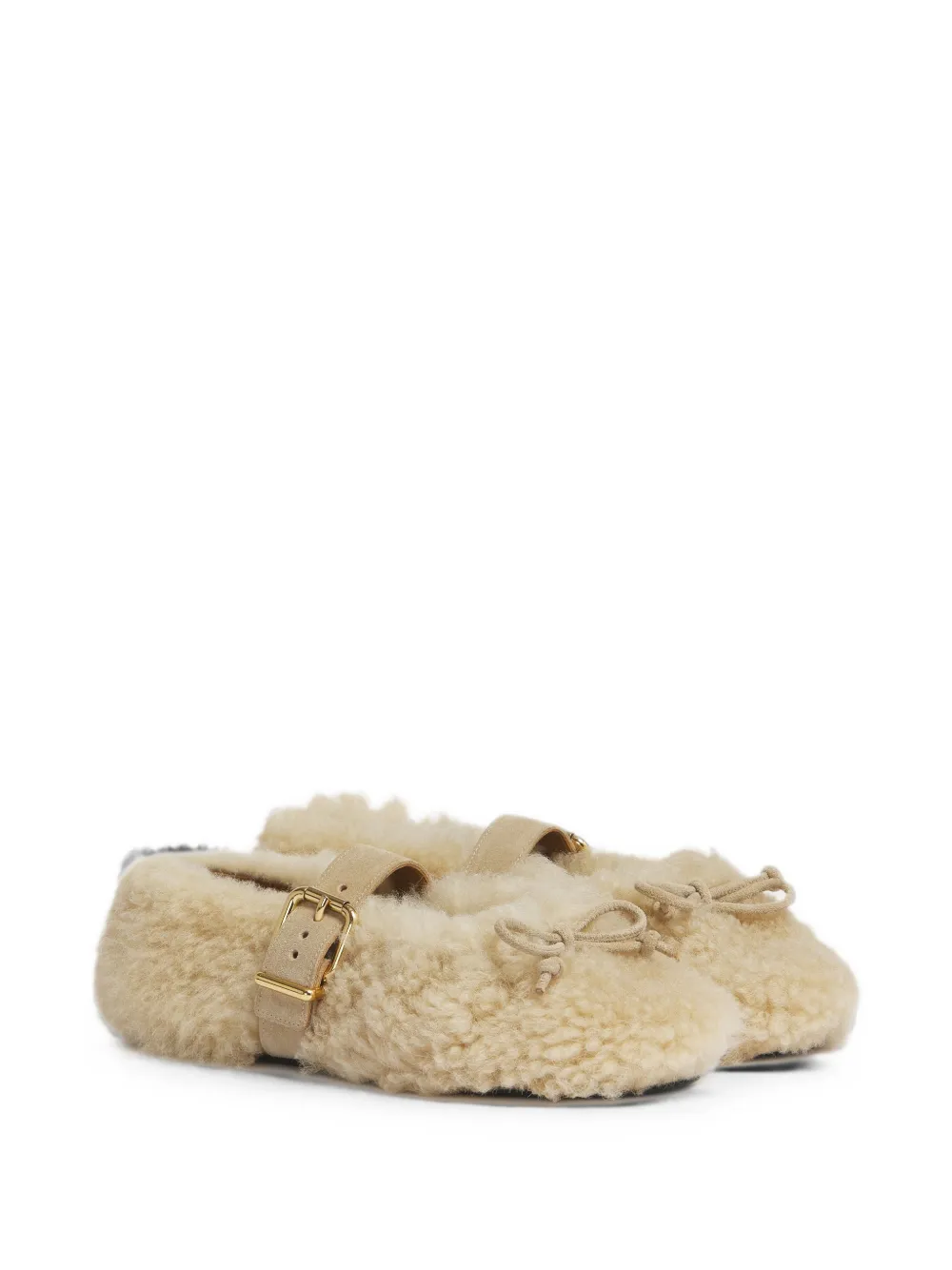 Marni Cream lammy ballerina's met gesp Beige