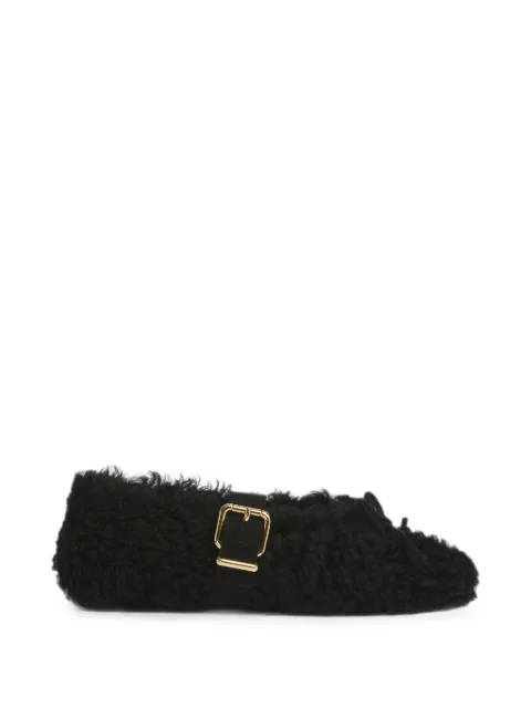 Marni black shearling ballerinas with buckle