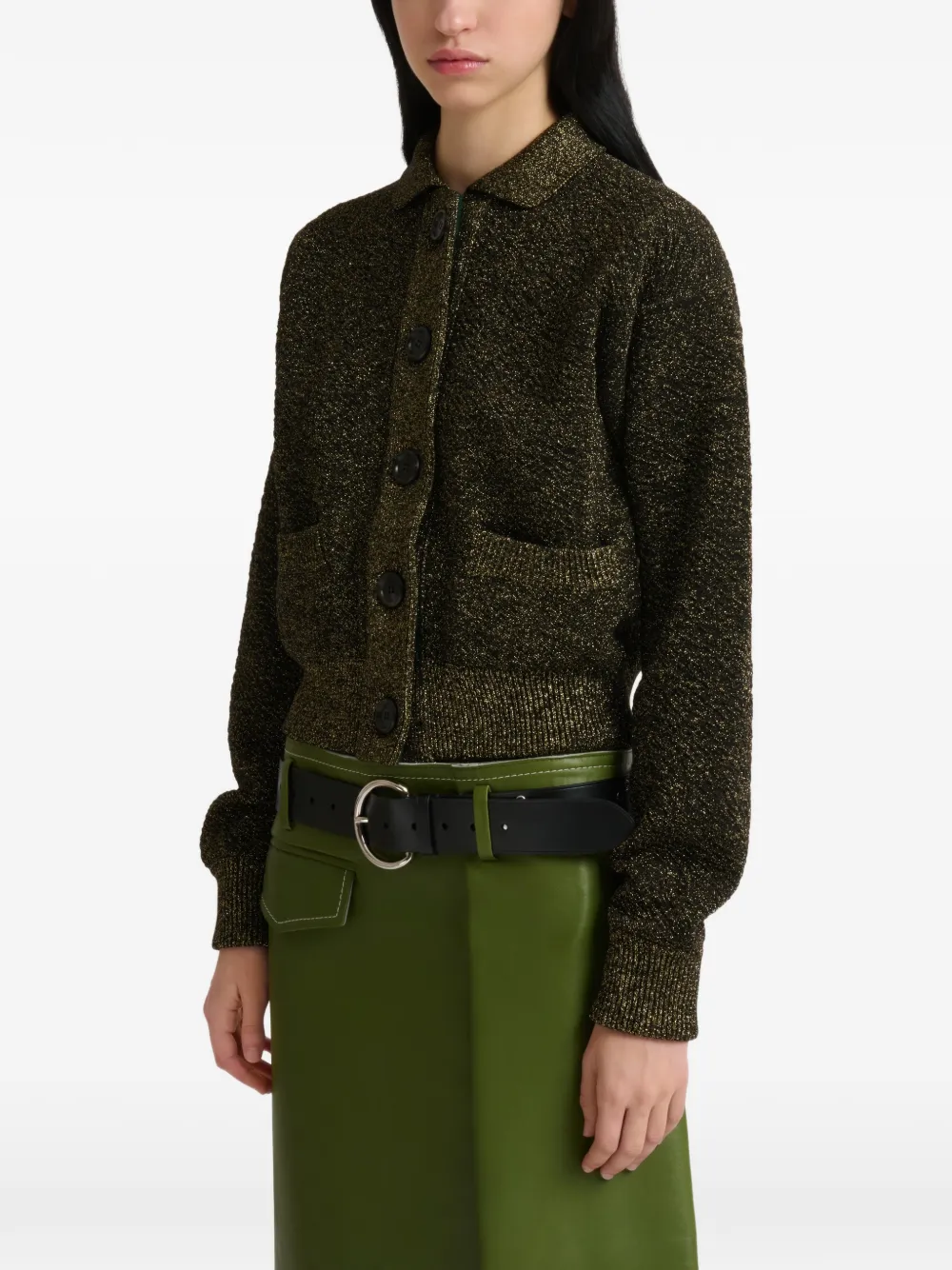 Marni Zwarte wollen vest met lurex details