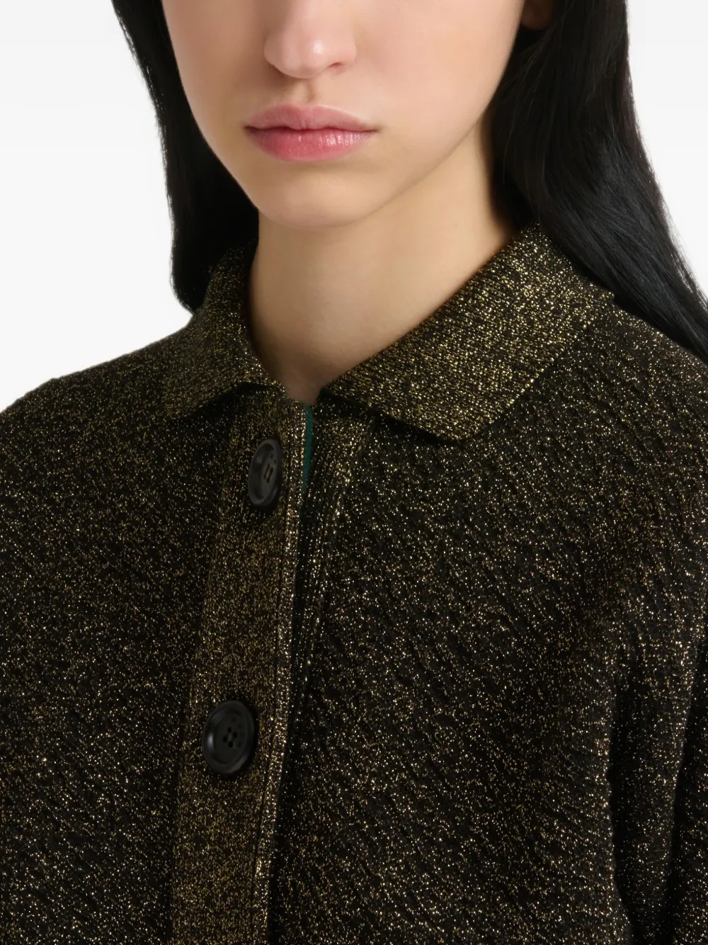 Marni Zwarte wollen vest met lurex details