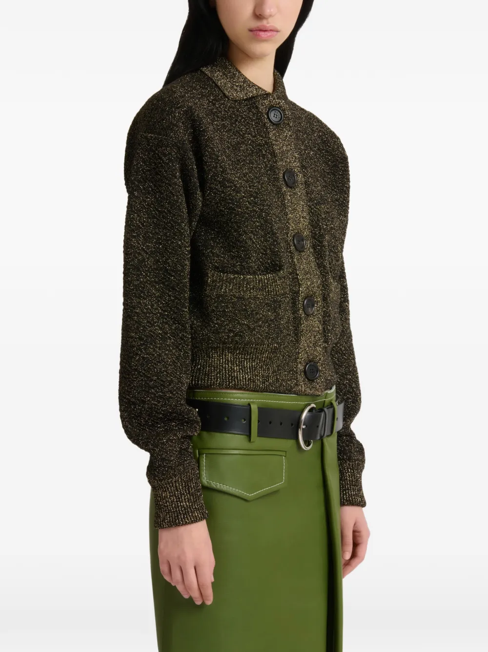 Marni Zwarte wollen vest met lurex details