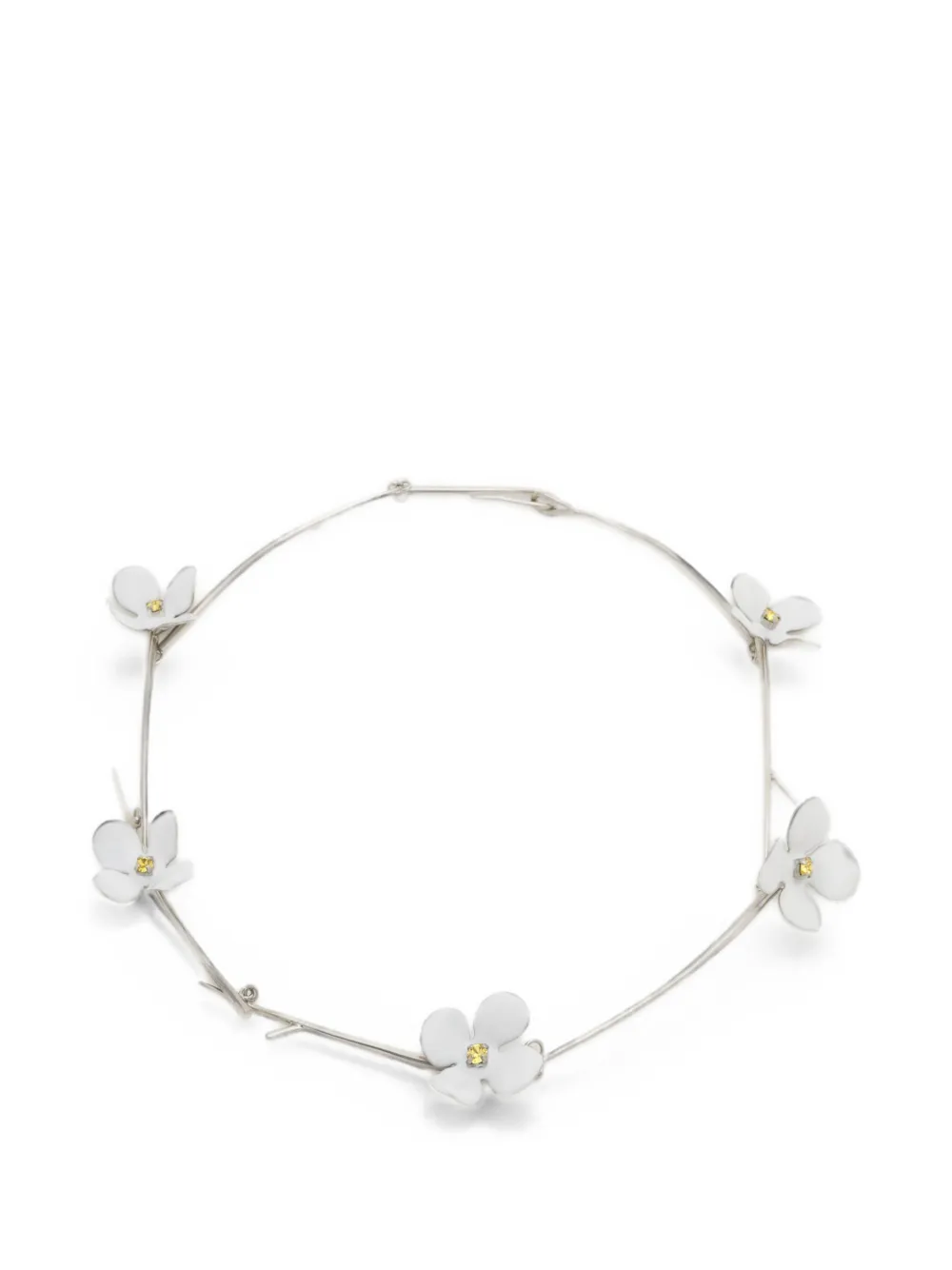 Marni White Enamel Daisy Necklace in Silver, view 2