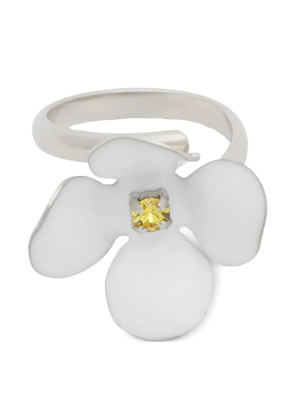 Marni White Enamel Daisy Ring in Silver