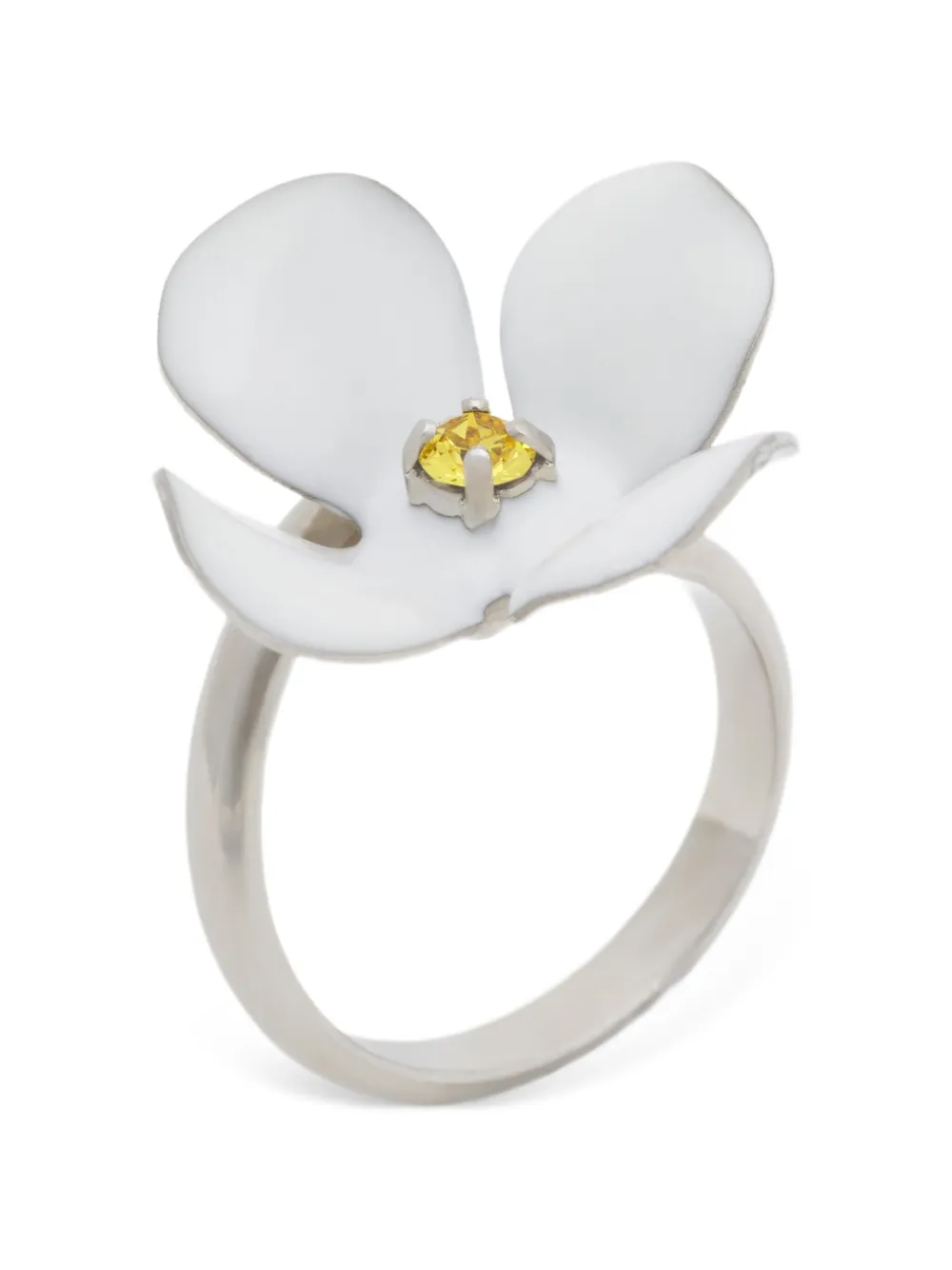 Marni White Enamel Daisy Ring in Silver, view 4