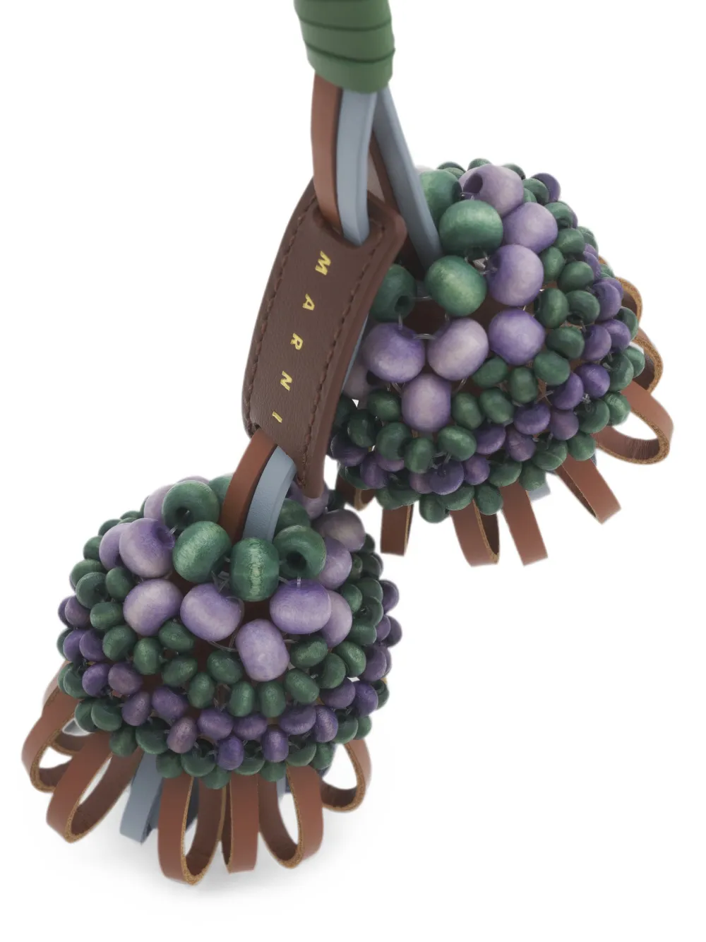 Marni Leren sleutelhanger met houten kraaldetail Paars