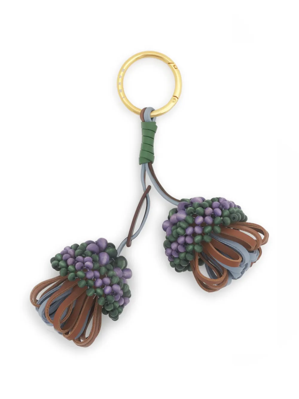 Marni brown and blue leather keyring with wooden bead detail - Violett