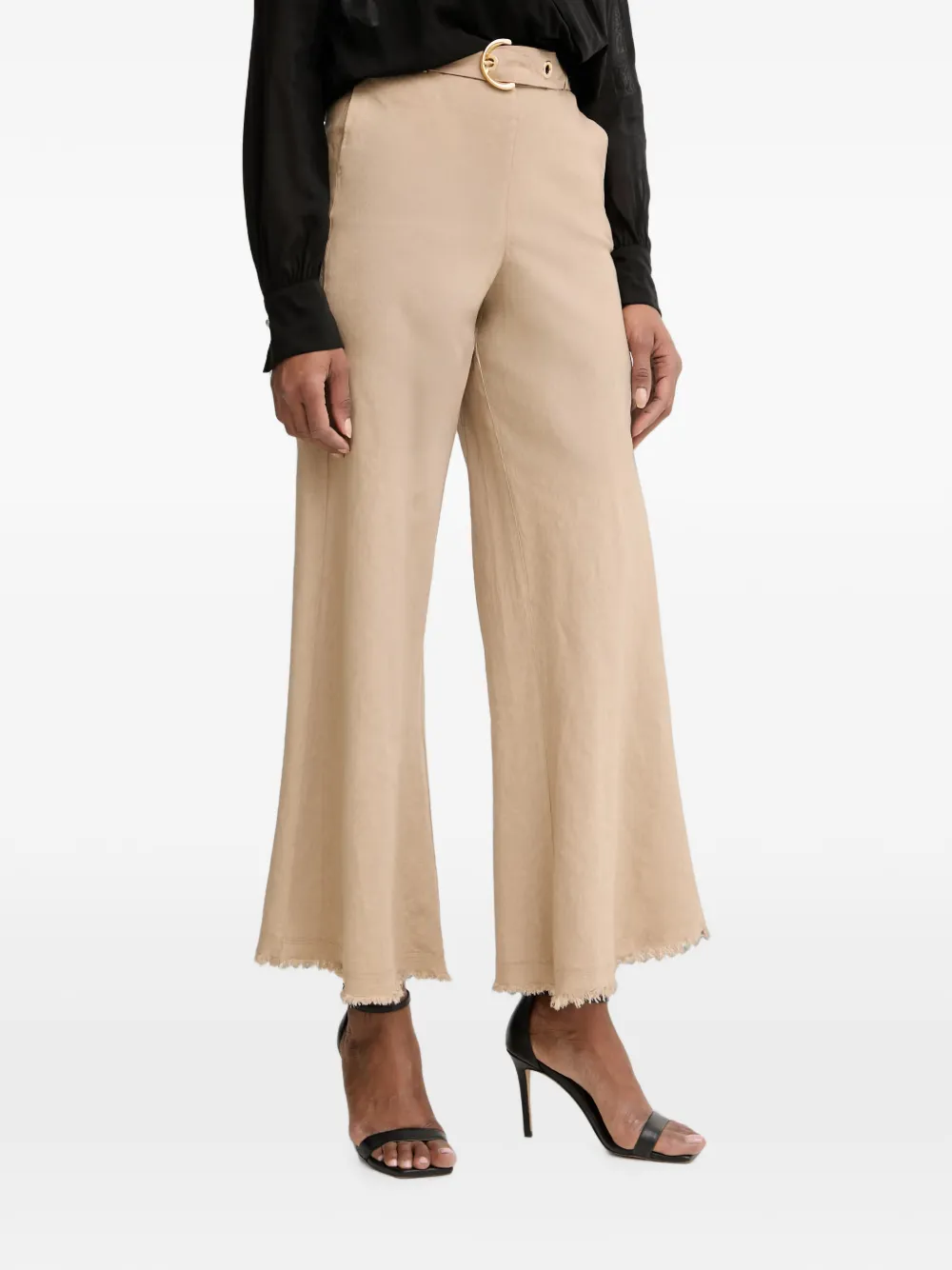 PINKO belted frayed-hem trousers - Nude