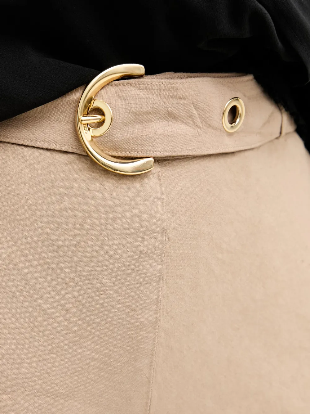 PINKO Broek met franje en ceintuur Beige
