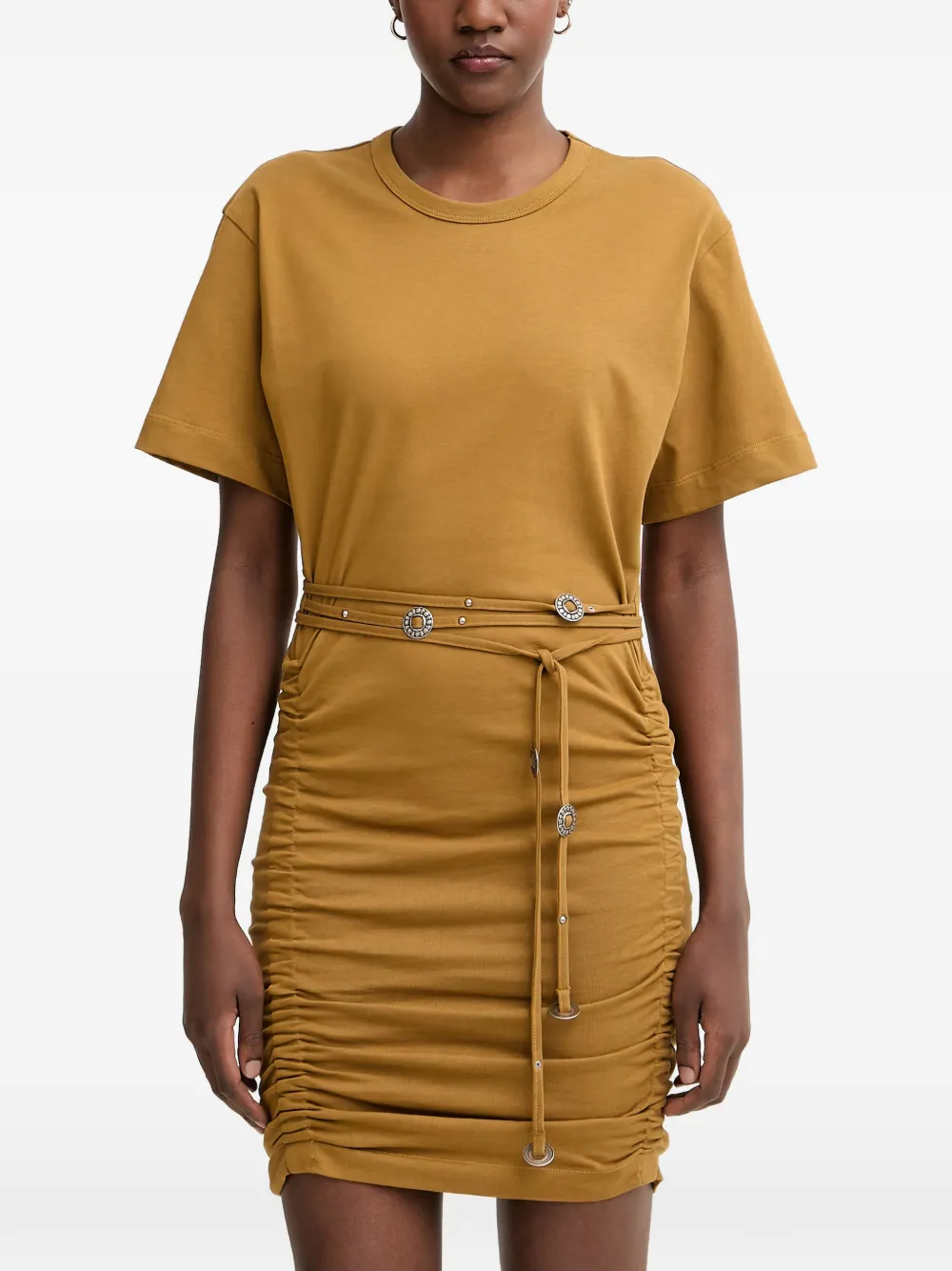 PINKO Mini-jurk met ruches en ceintuur Bruin