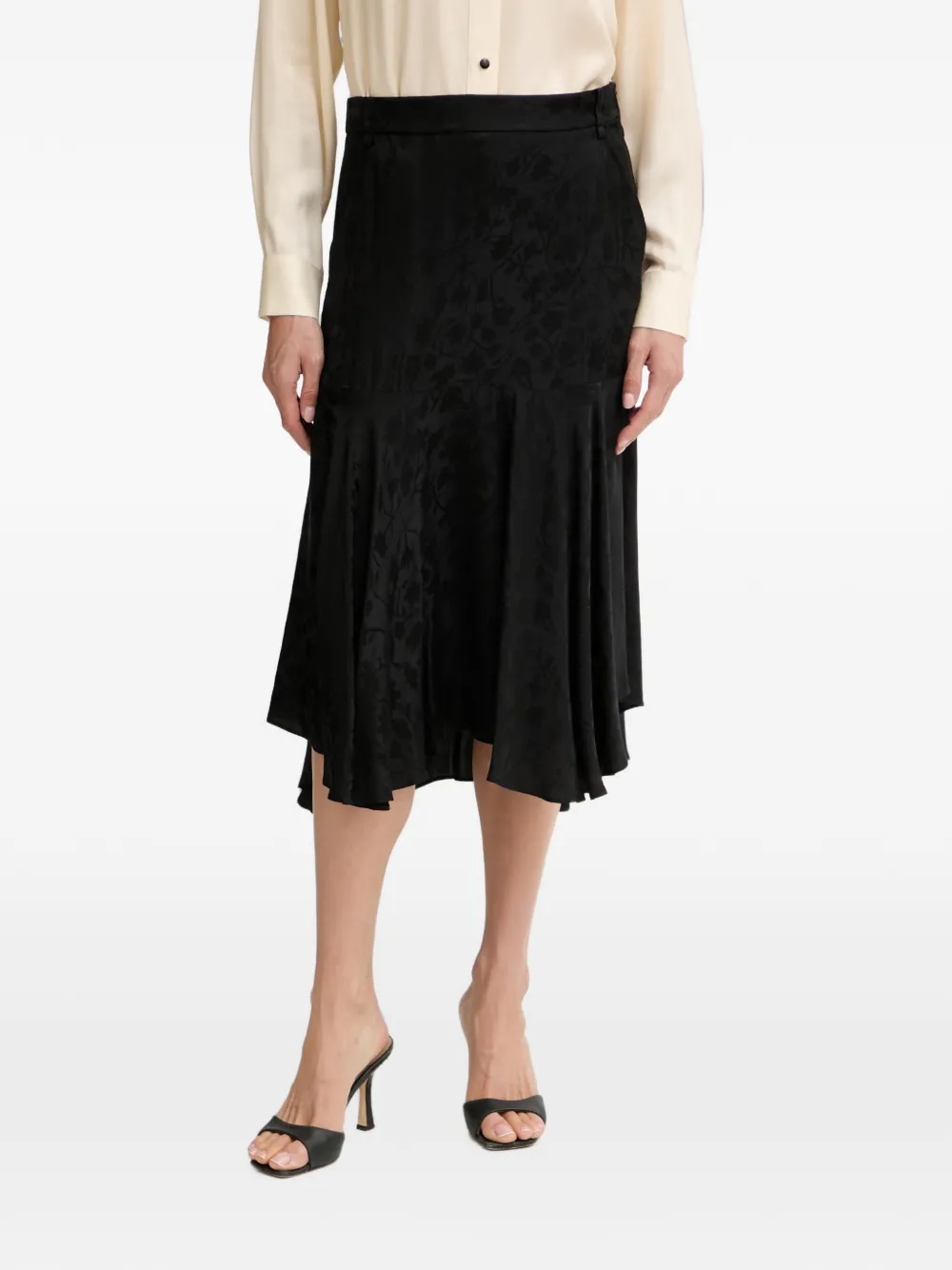 PINKO floral-jacquard asymmetric midi skirt - Nero