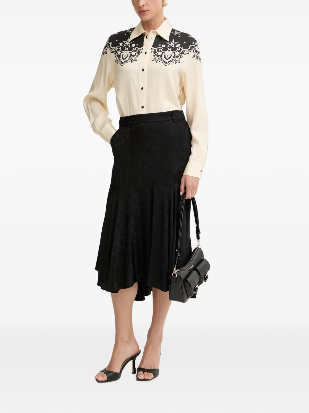 PINKO floral-jacquard asymmetric midi skirt - Zwart
