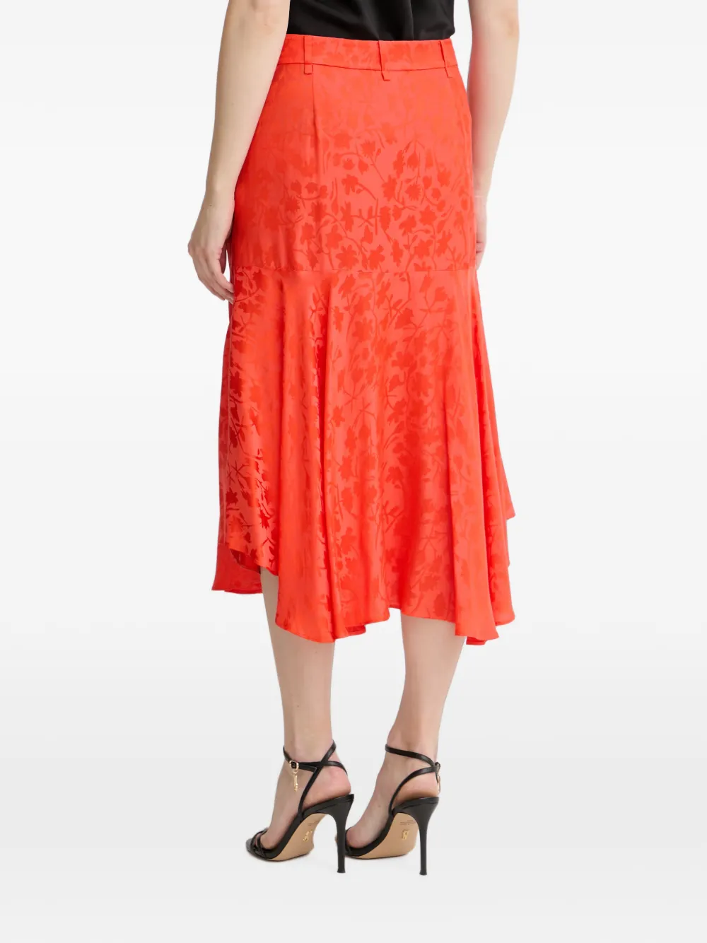 PINKO Midi-rok met asymmetrische zoom en bloemen-jacquard Oranje