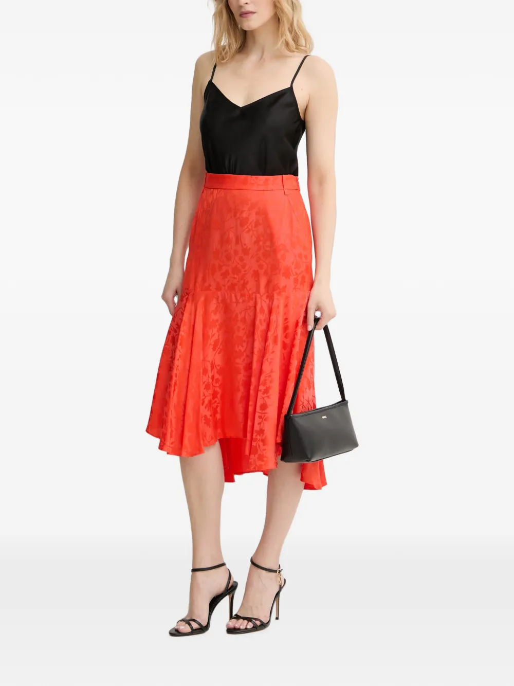 PINKO Midi-rok met asymmetrische zoom en bloemen-jacquard Oranje