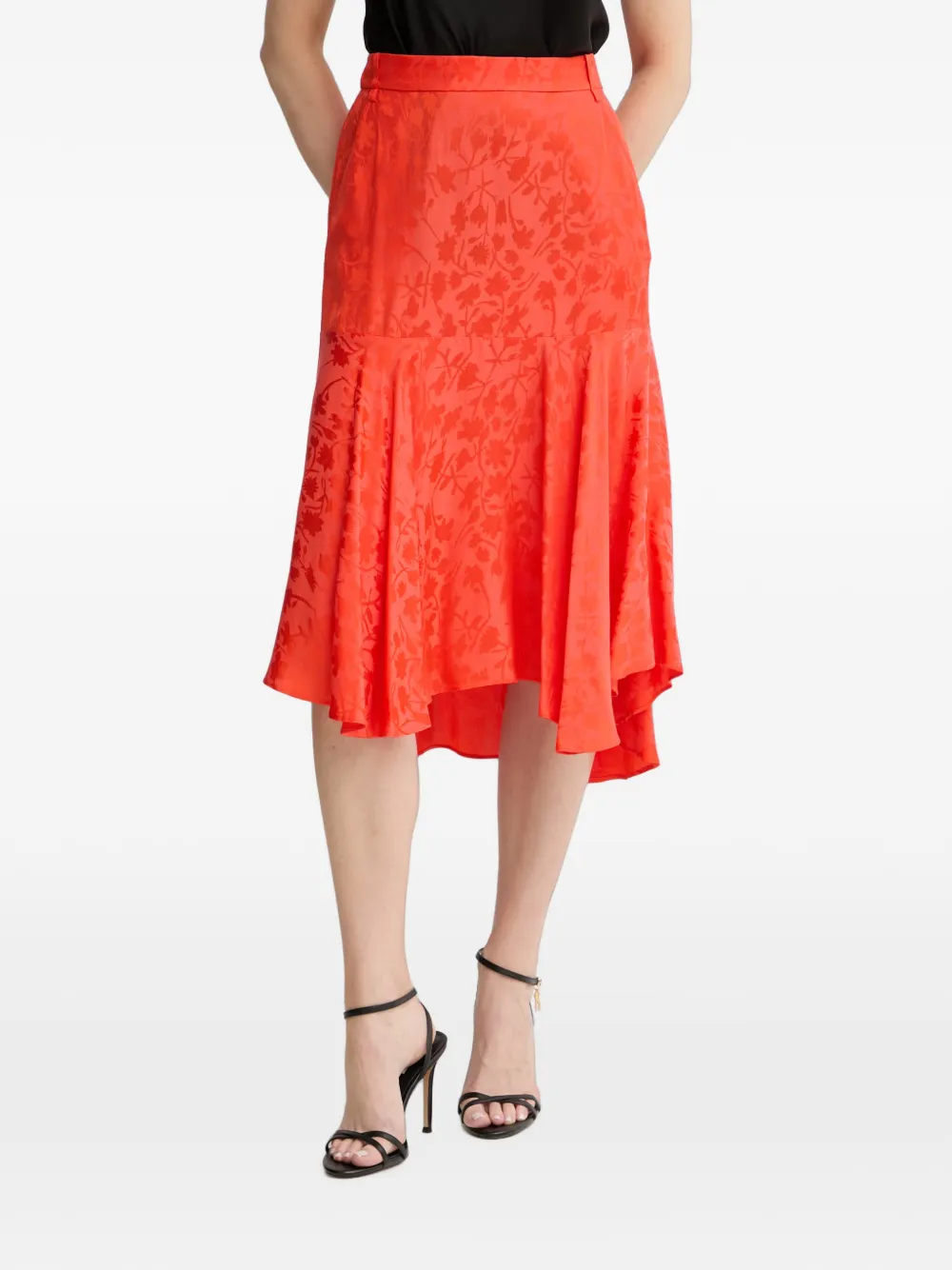 PINKO floral-jacquard asymmetric-hem midi skirt - Arancione