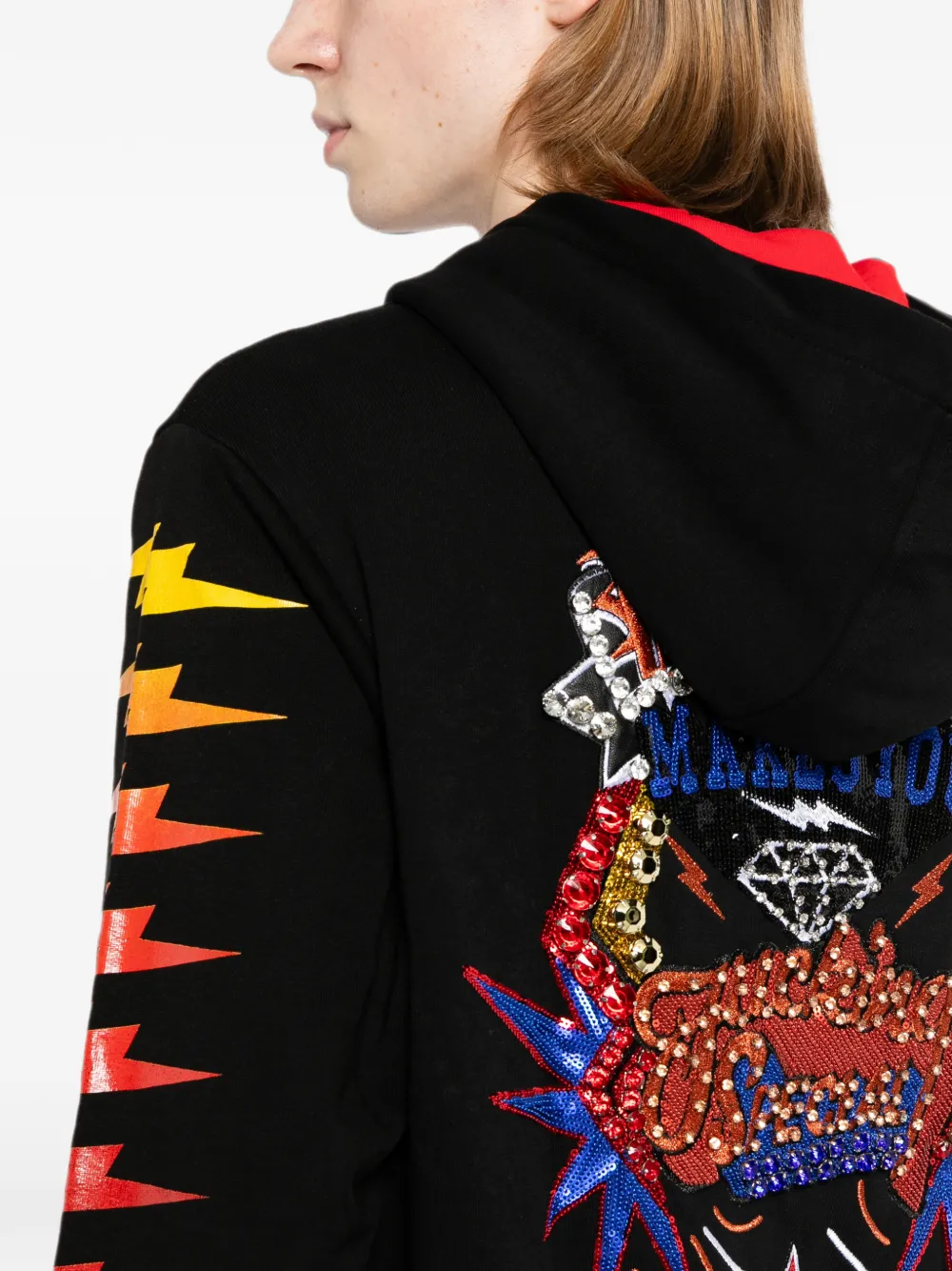 Philipp Plein Hoodie verfraaid met pailletten en grafische print Zwart