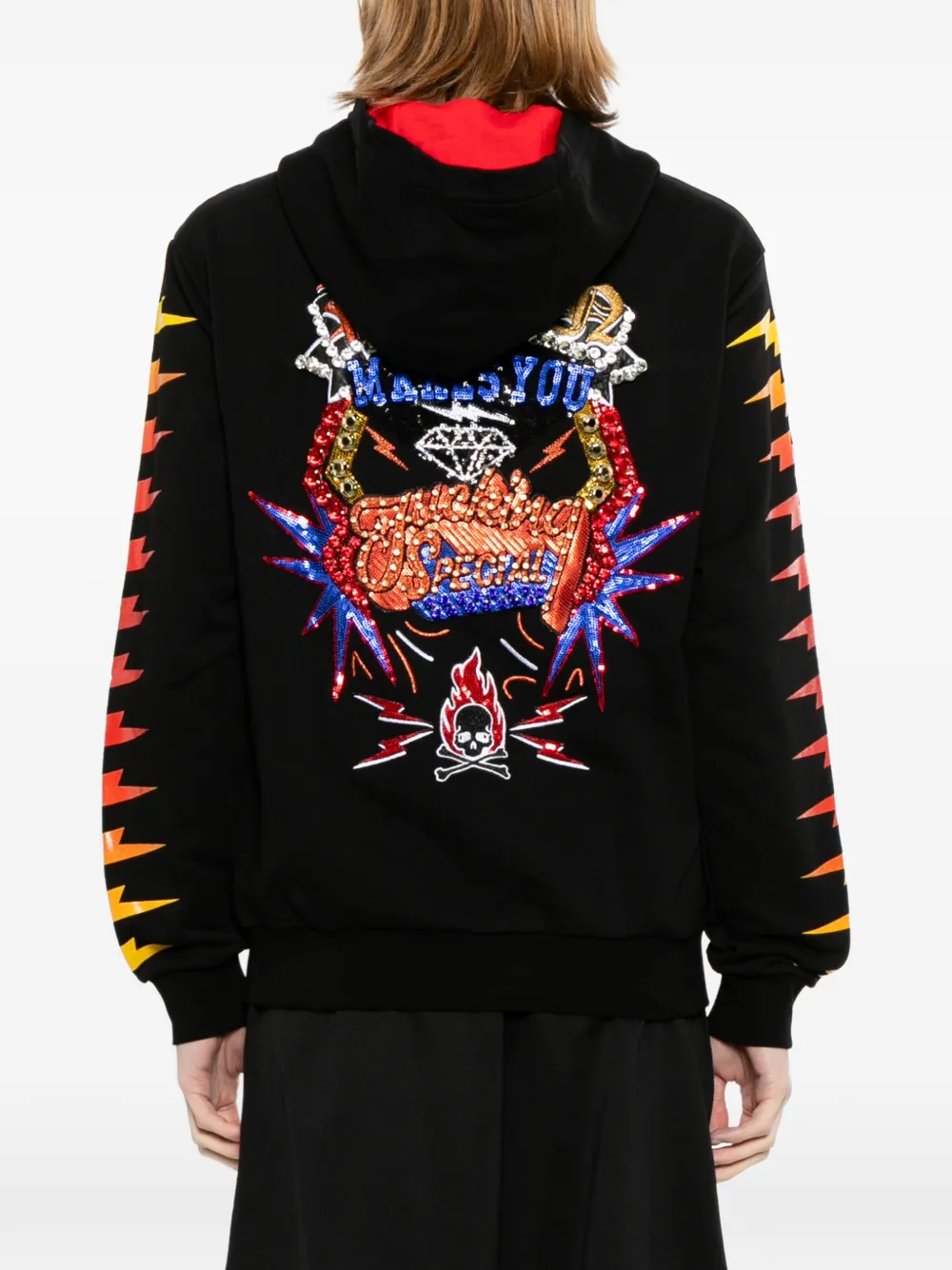 Philipp Plein Hoodie verfraaid met pailletten en grafische print Zwart