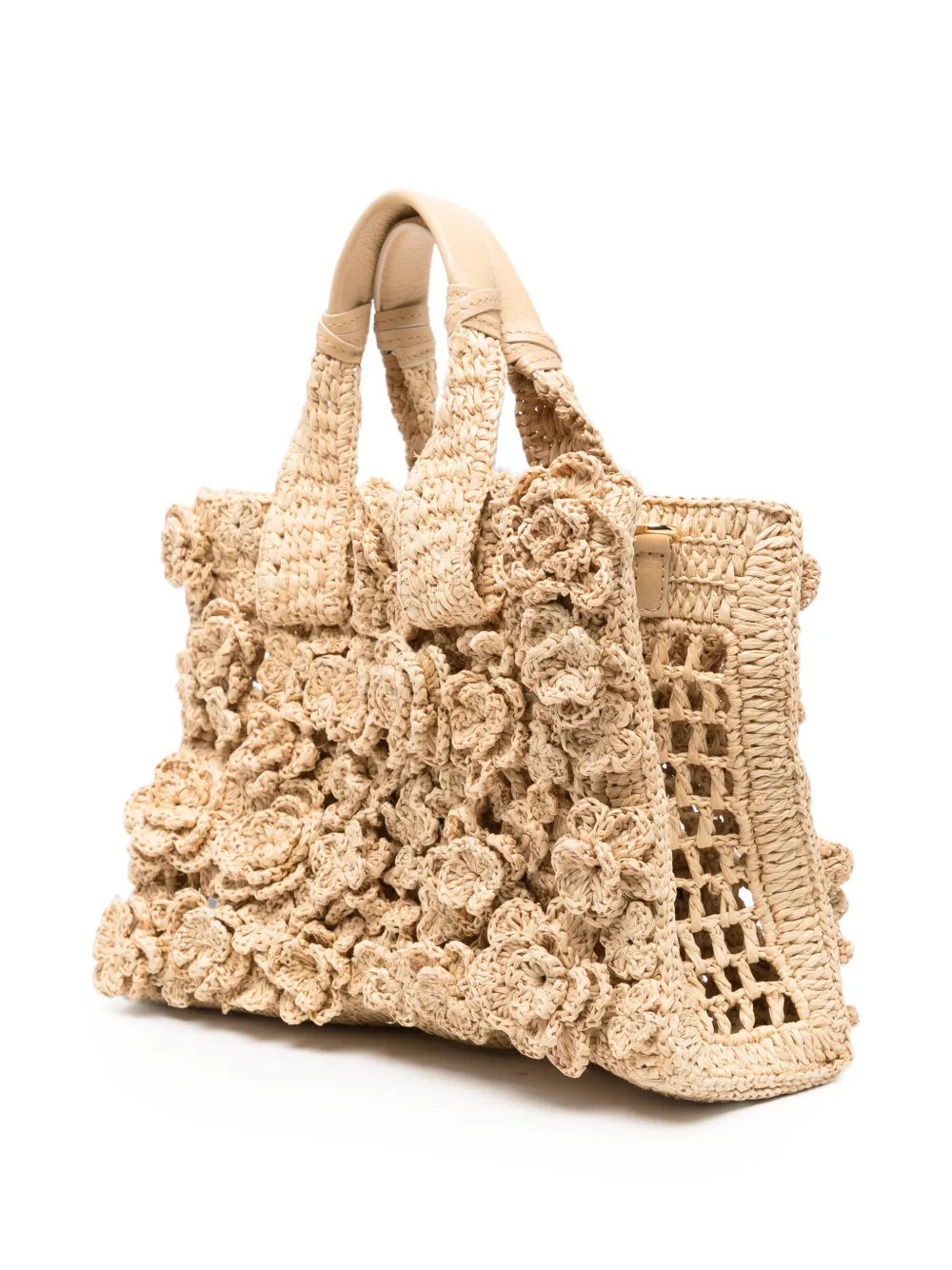Chloé Summer Banana raffia shopper met gehaakte bloemen Beige