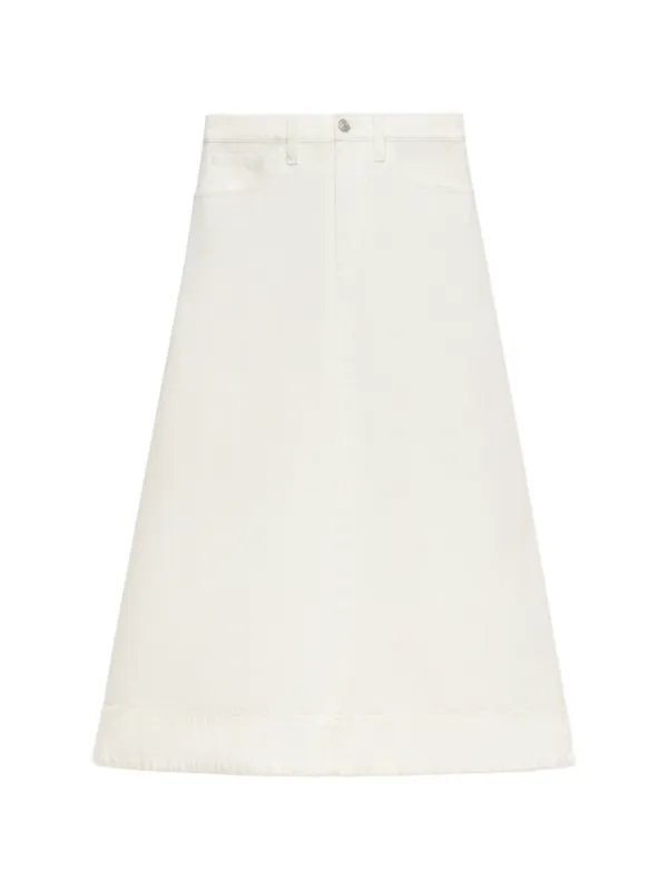 Marni White Denim Flared Midi Skirt in Neutrals