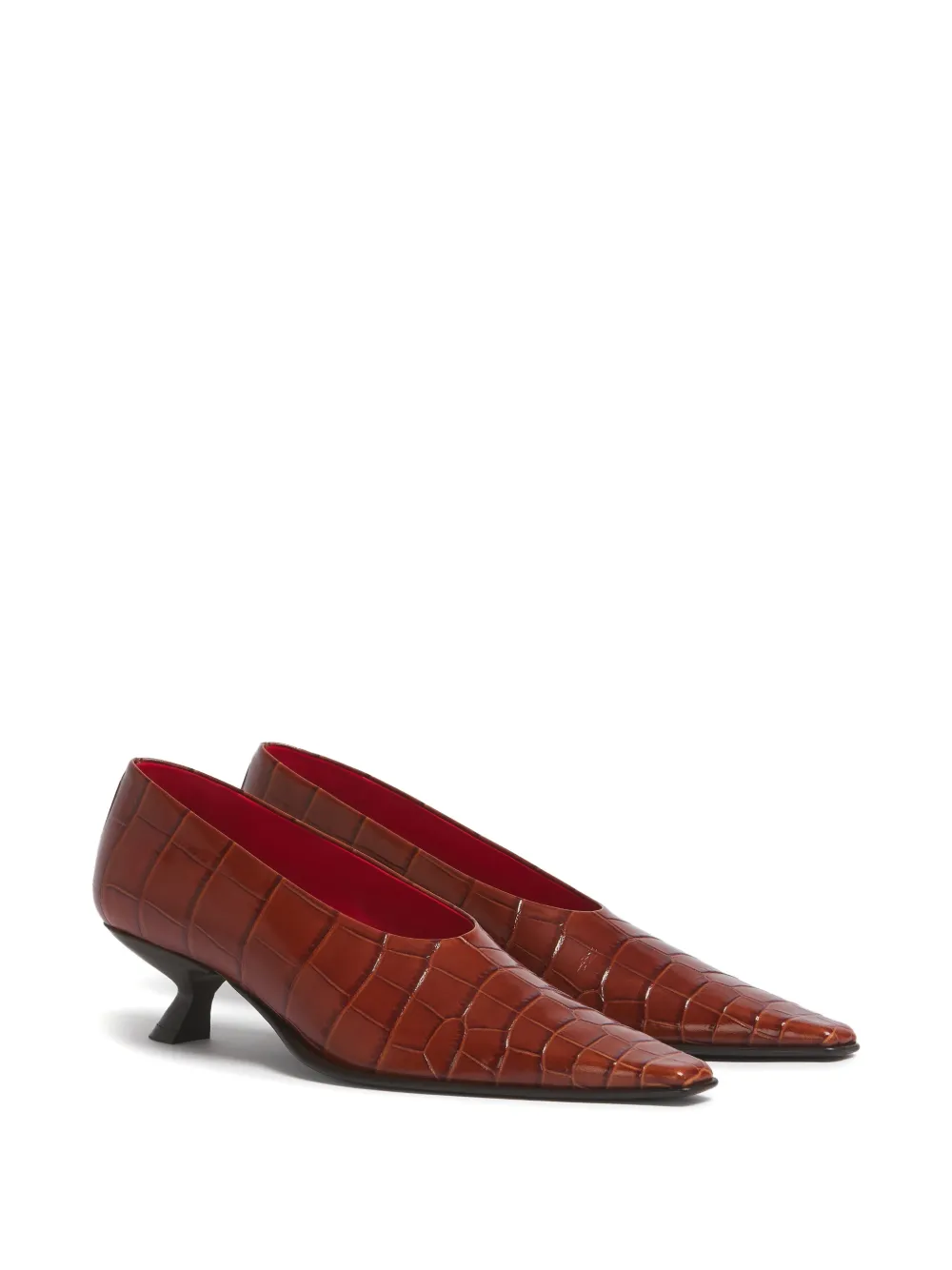 Marni Cindi leren pumps met krokodillen-effect Bruin