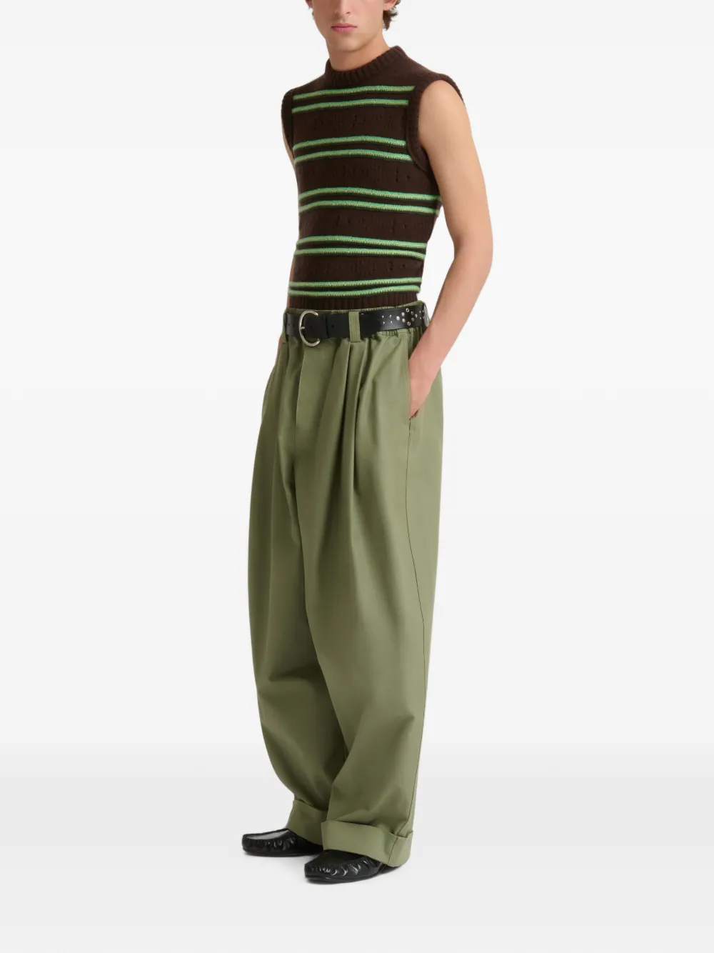 Marni Groene canvas broek met plooien