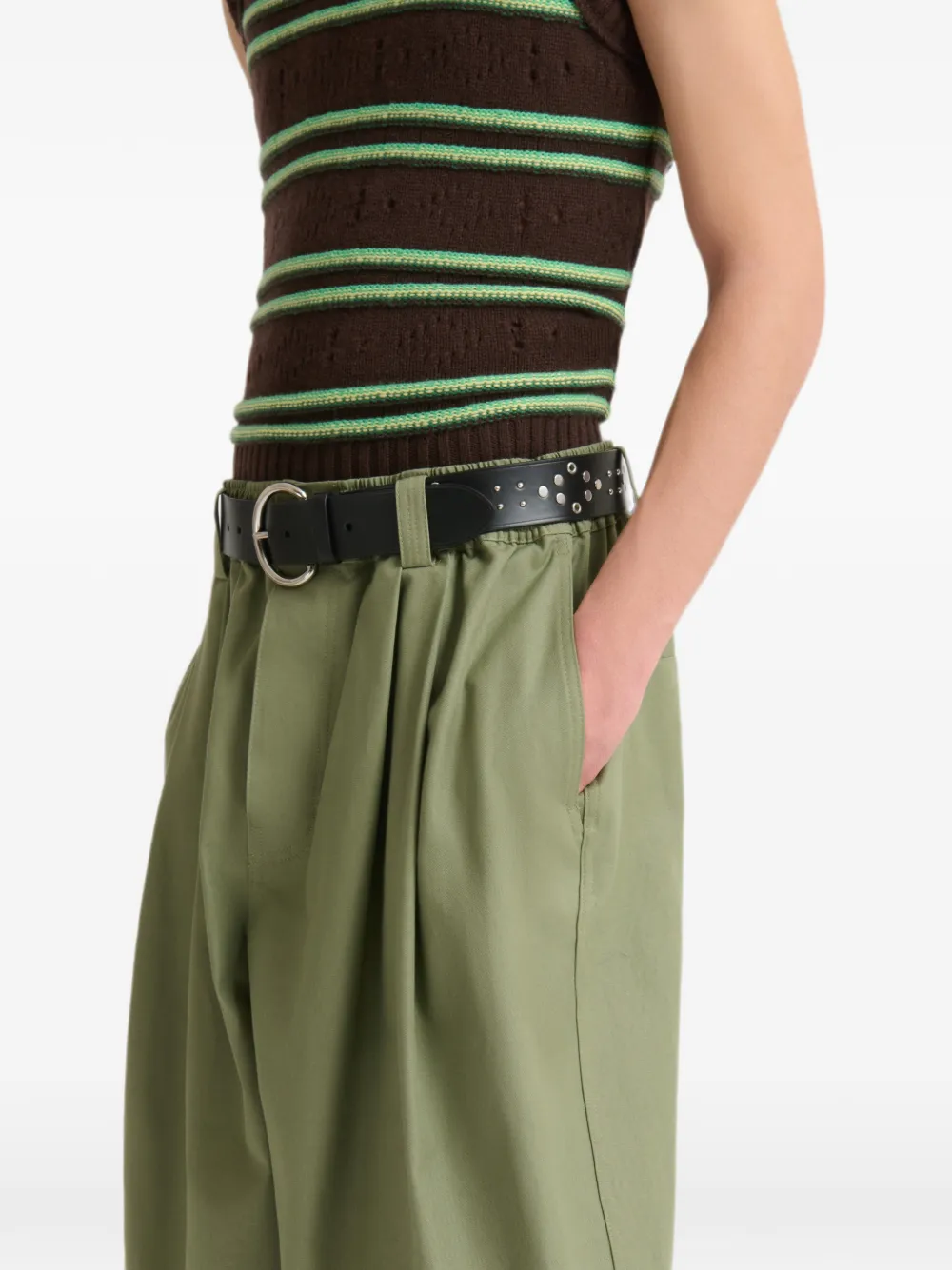 Marni Groene canvas broek met plooien
