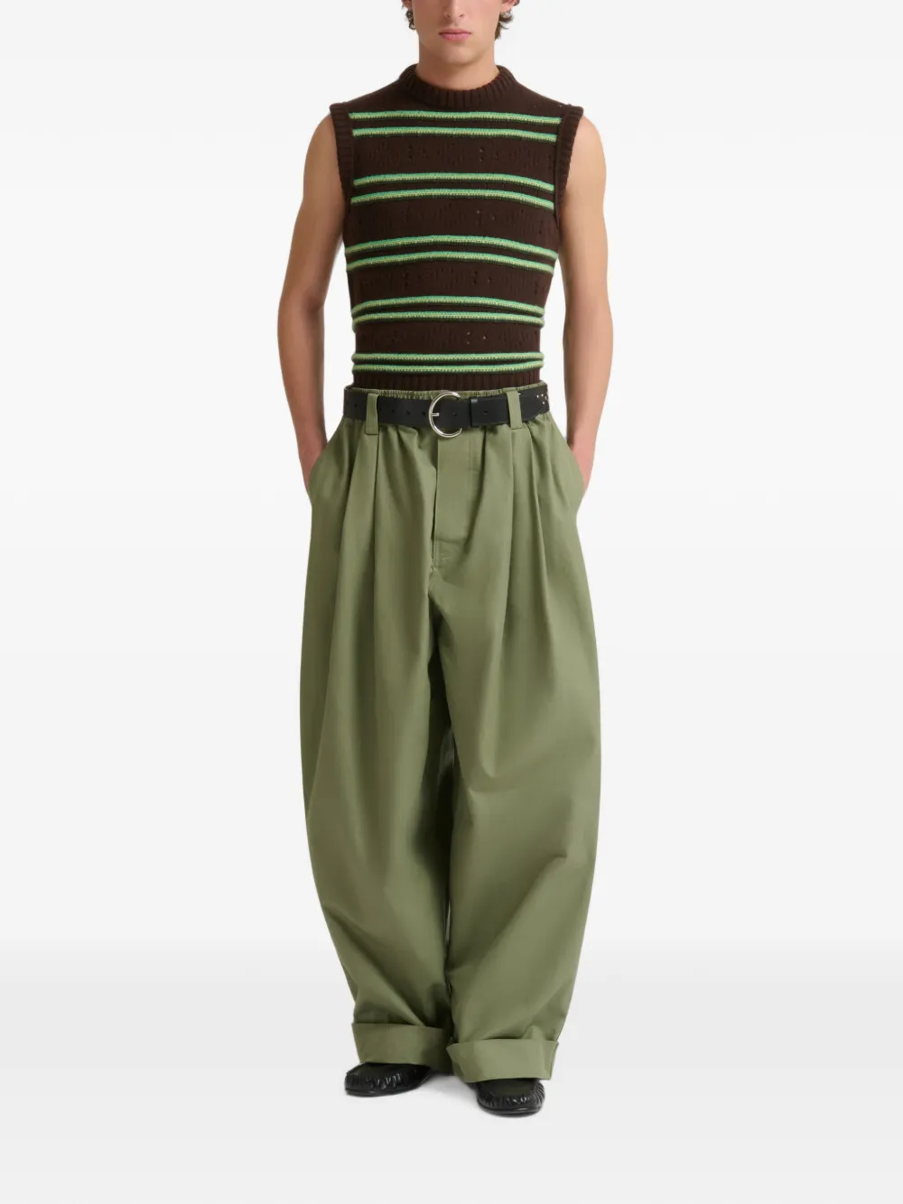 Marni Groene canvas broek met plooien
