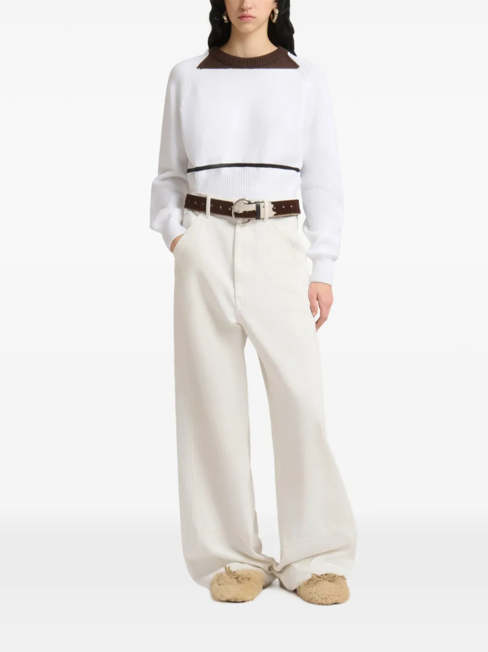 Marni Denim jeans met wijde pijpen Beige