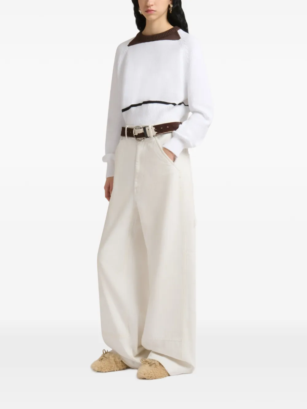Marni Denim jeans met wijde pijpen Beige