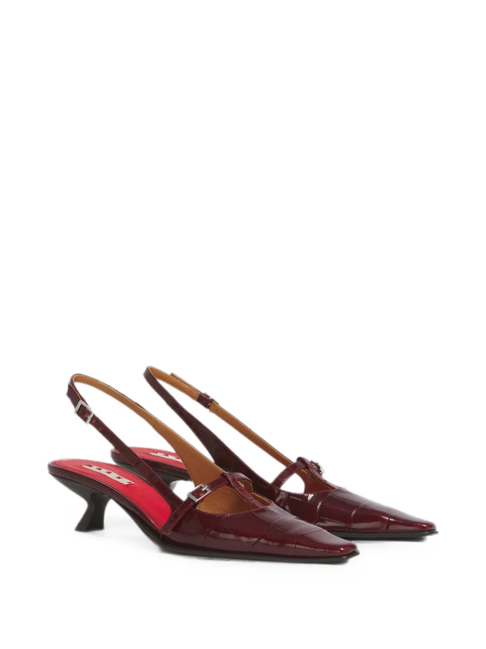 Marni burgundy croc-effect leather Katty slingback Rood