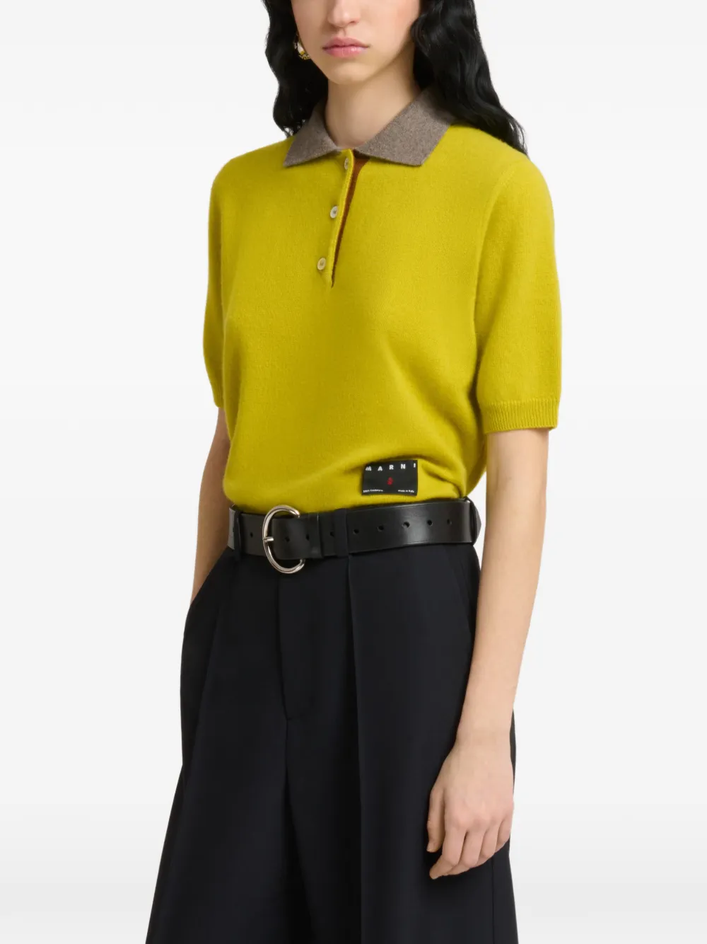 Marni Geel kasjmier poloshirt met contrasterende kraag