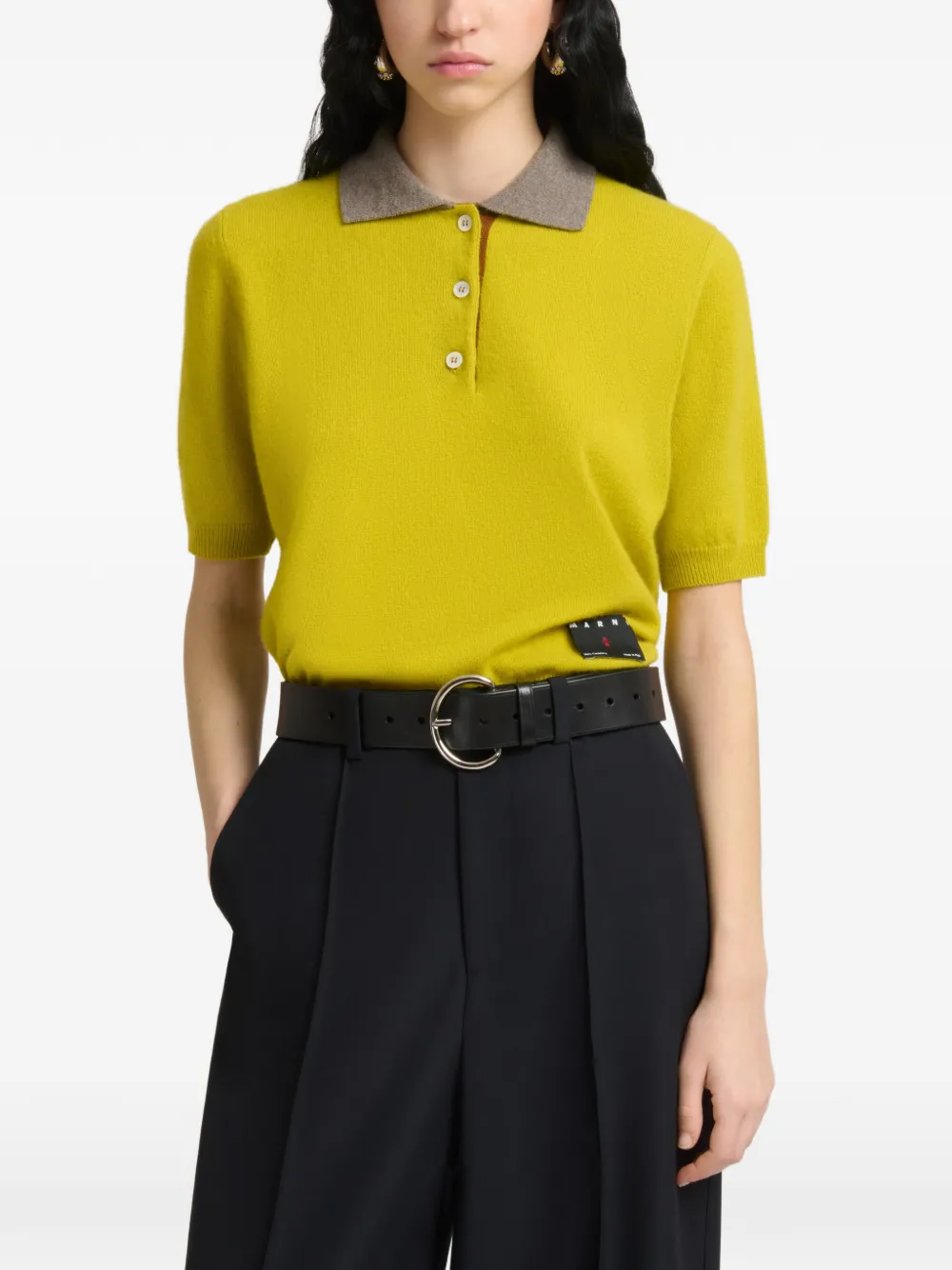 Marni Geel kasjmier poloshirt met contrasterende kraag