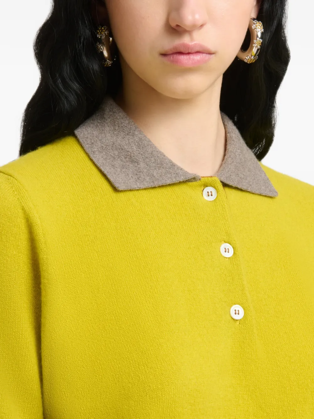 Marni Geel kasjmier poloshirt met contrasterende kraag