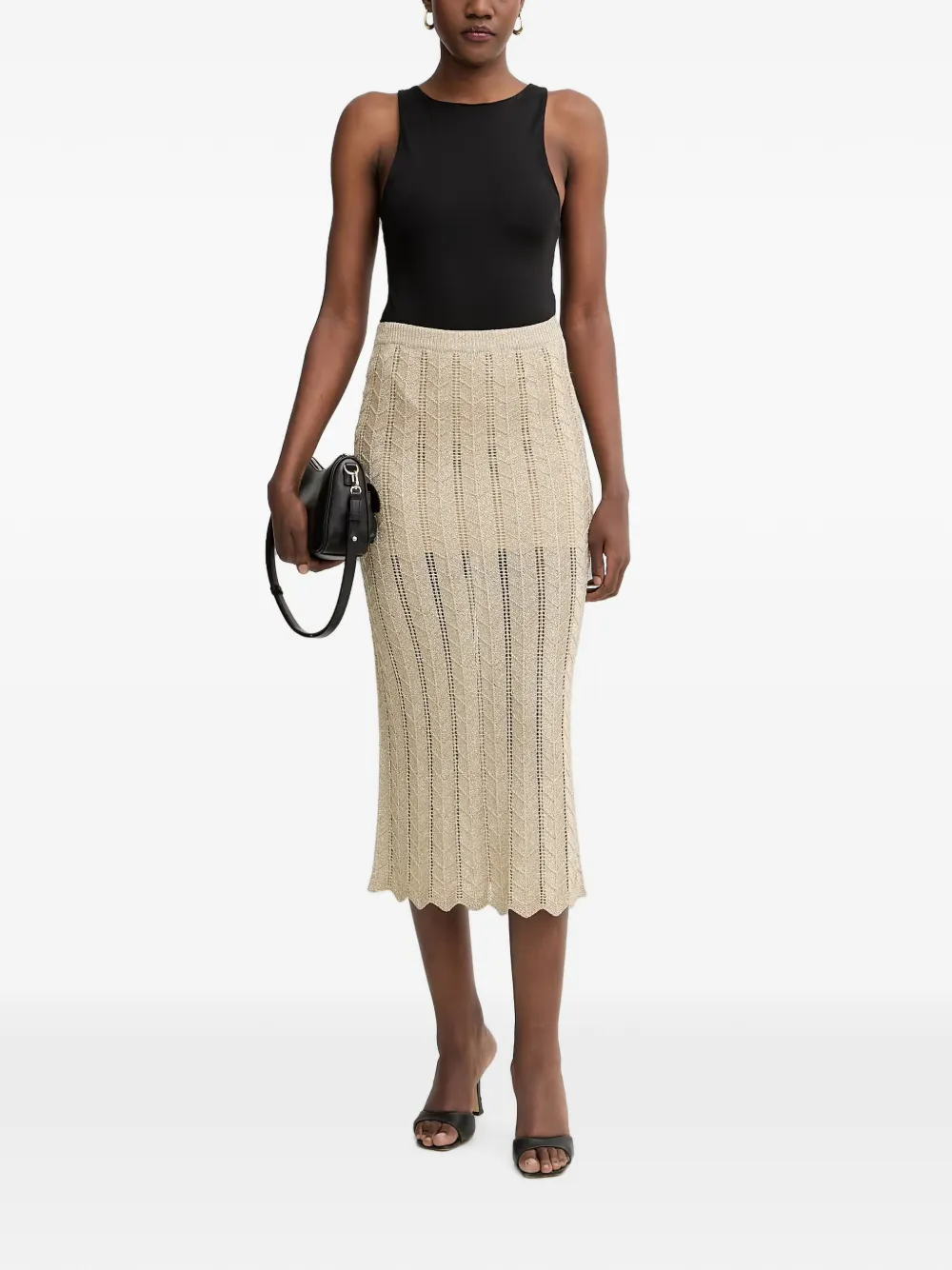 TWINSET Midi-rok met gewelfde afwerking Beige