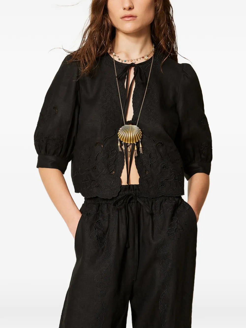 TWINSET broderie-anglaise linen shirt - Schwarz
